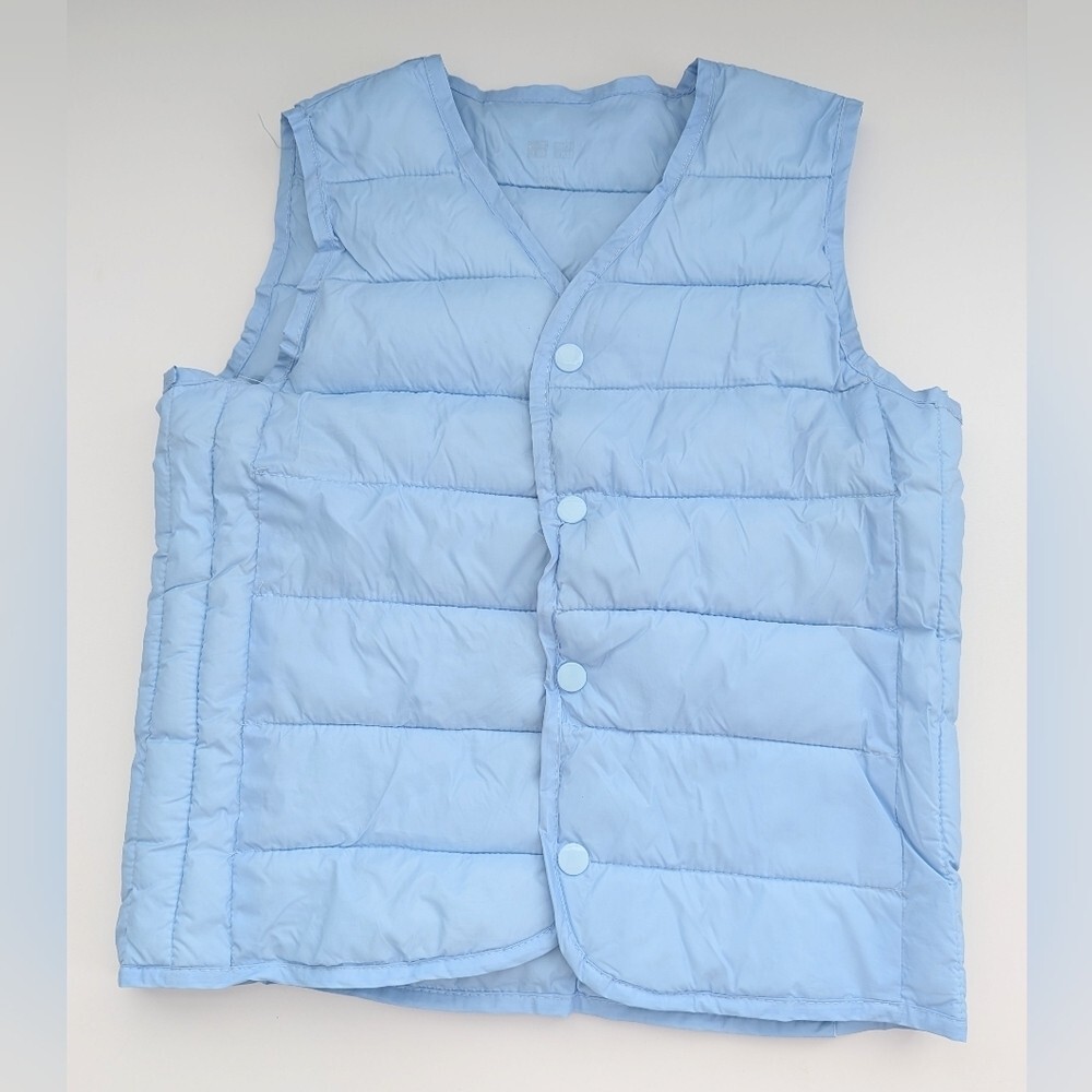 Unisex Children's Sky Blue V-Neck Quilted Lightweight Vest w/Snaps